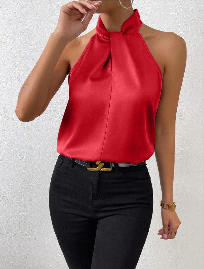 Valeria | Top Satinado con Cuello Anudado