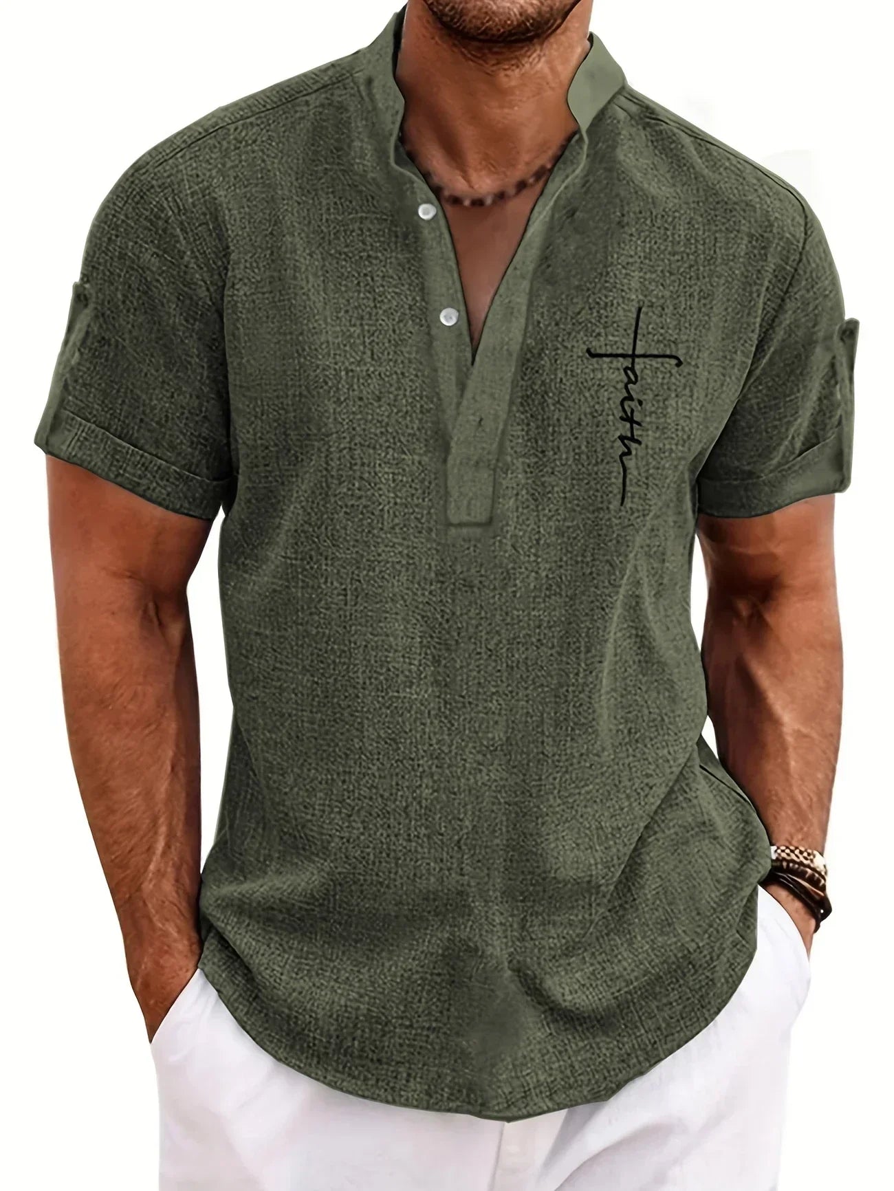 Lucas | Camisa Elegante de Manga Corta con Cuello Alto