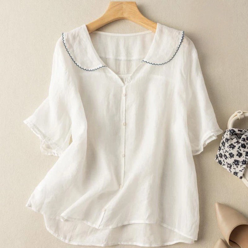 Ainhoa | Blusa de Lino con Cuello Bordado