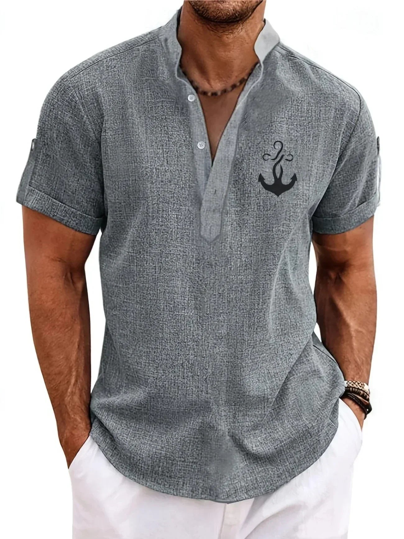 Lucas | Camisa Elegante de Manga Corta con Cuello Alto