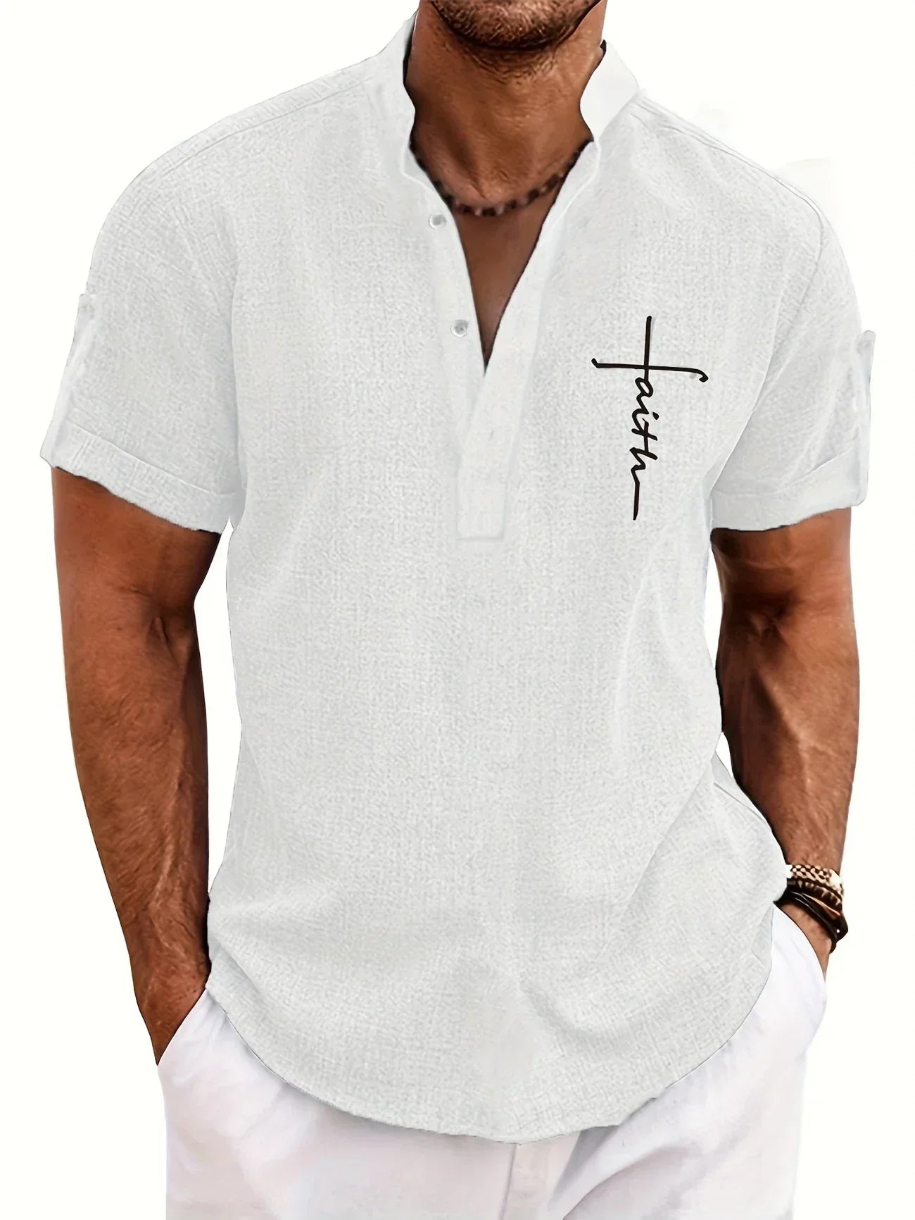 Lucas | Camisa Elegante de Manga Corta con Cuello Alto