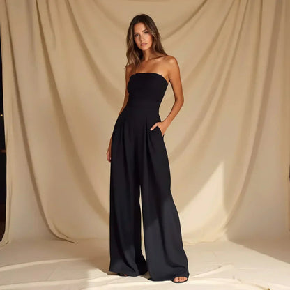 Valeria | Mono Elegante Sin Tirantes de Pernera Ancha