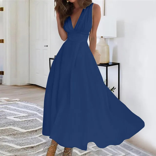 Estela | Vestido Largo con Escote en V y Falda Fluida