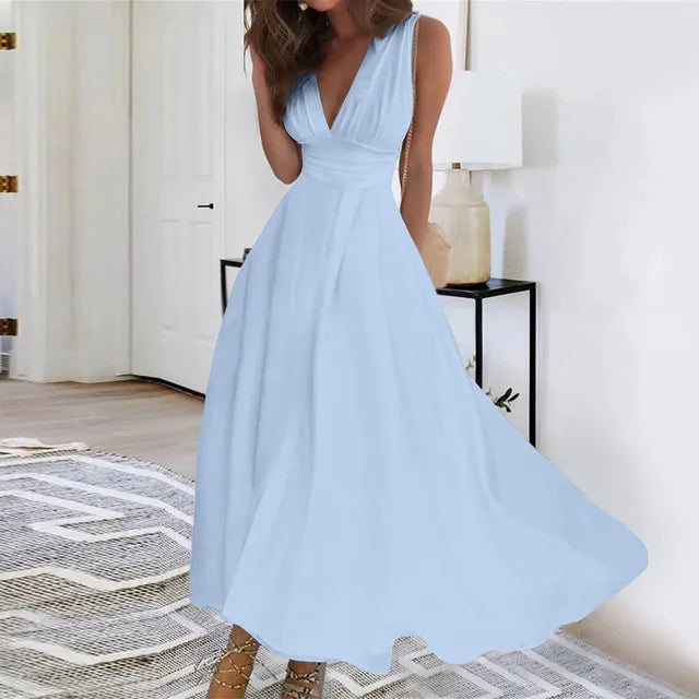 Estela | Vestido Largo con Escote en V y Falda Fluida
