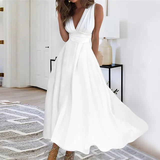 Estela | Vestido Largo con Escote en V y Falda Fluida