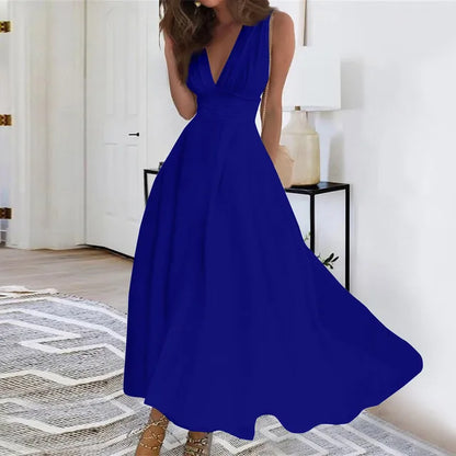 Estela | Vestido Largo con Escote en V y Falda Fluida