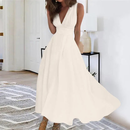 Estela | Vestido Largo con Escote en V y Falda Fluida
