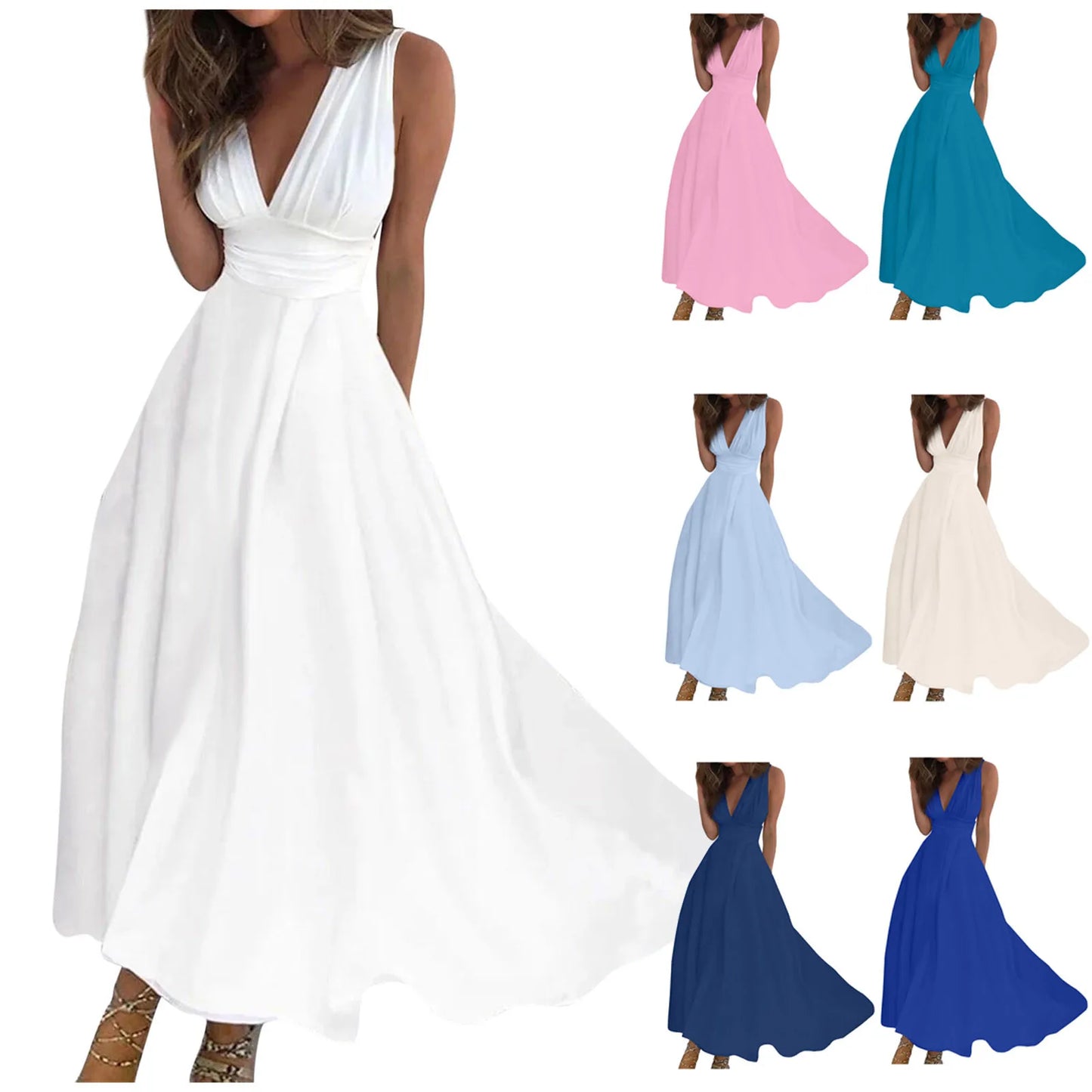 Estela | Vestido Largo con Escote en V y Falda Fluida