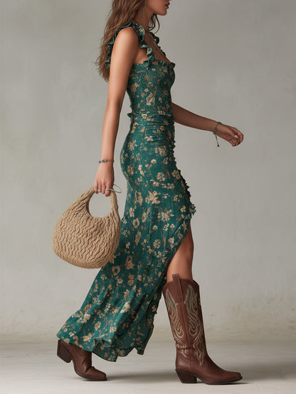 Valentina | Vestido Largo Estampado con Volantes