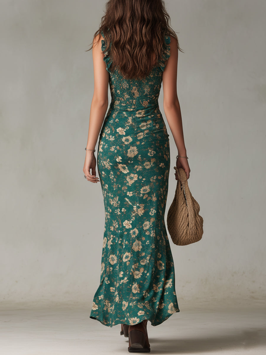 Valentina | Vestido Largo Estampado con Volantes