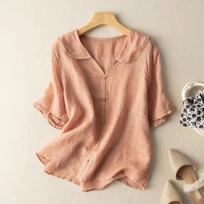 Ainhoa | Blusa de Lino con Cuello Bordado