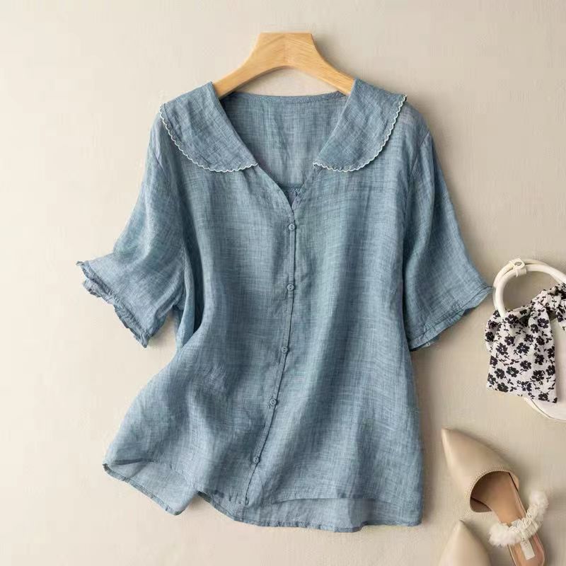 Ainhoa | Blusa de Lino con Cuello Bordado