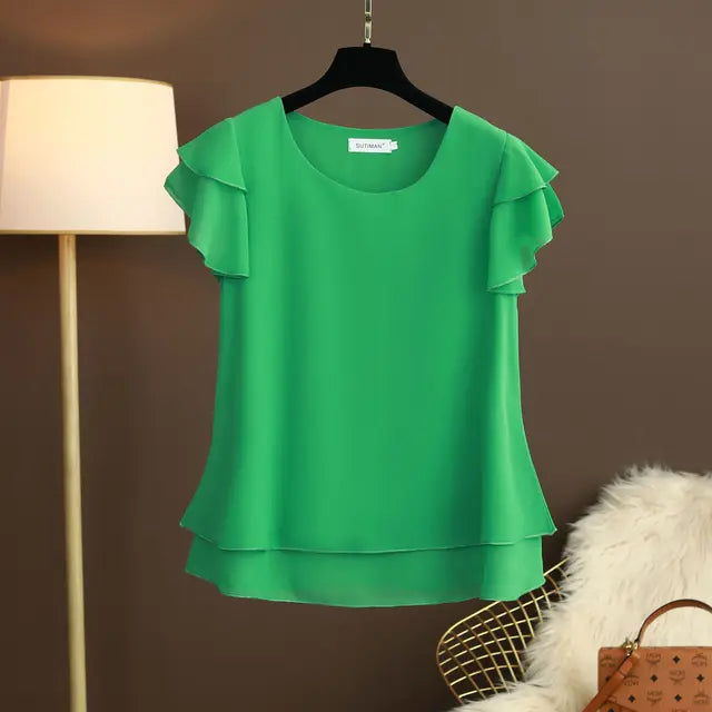 Rocío | Blusa Fluida con Manga Corta de Volante