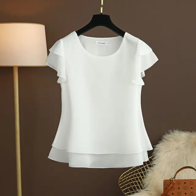 Rocío | Blusa Fluida con Manga Corta de Volante