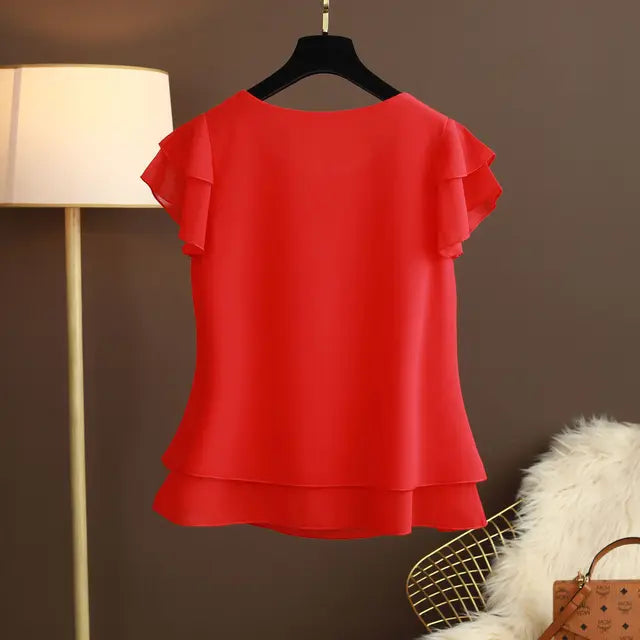 Rocío | Blusa Fluida con Manga Corta de Volante