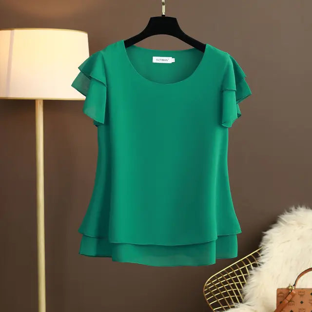 Rocío | Blusa Fluida con Manga Corta de Volante
