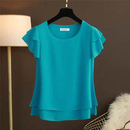 Rocío | Blusa Fluida con Manga Corta de Volante