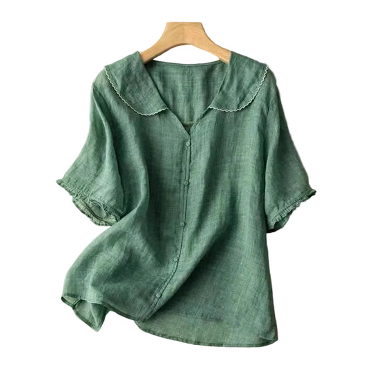 Ainhoa | Blusa de Lino con Cuello Bordado