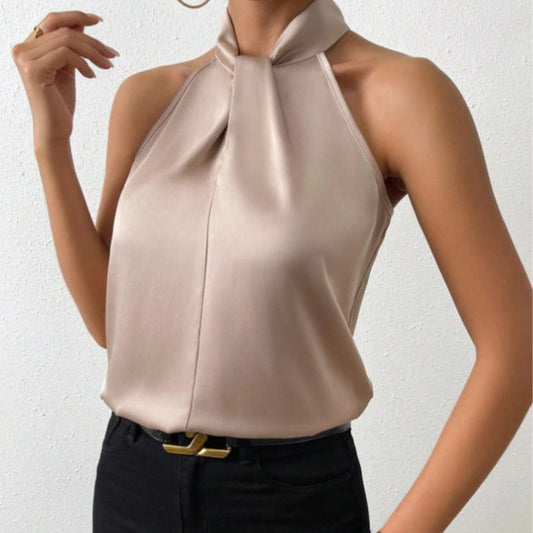 Valeria | Top Satinado con Cuello Anudado