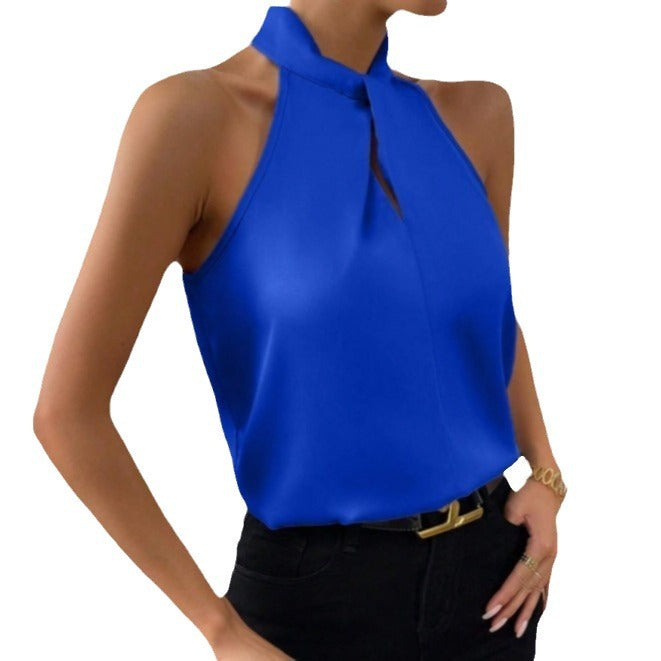 Valeria | Top Satinado con Cuello Anudado