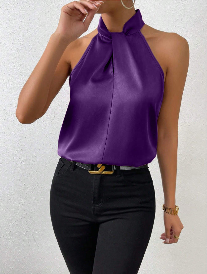 Valeria | Top Satinado con Cuello Anudado