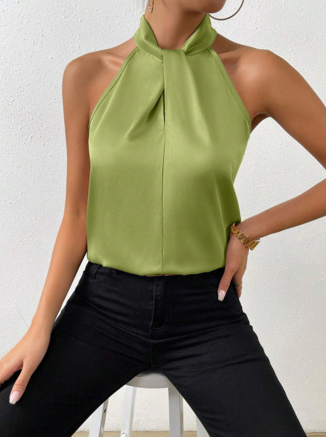 Valeria | Top Satinado con Cuello Anudado