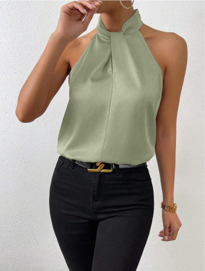 Valeria | Top Satinado con Cuello Anudado