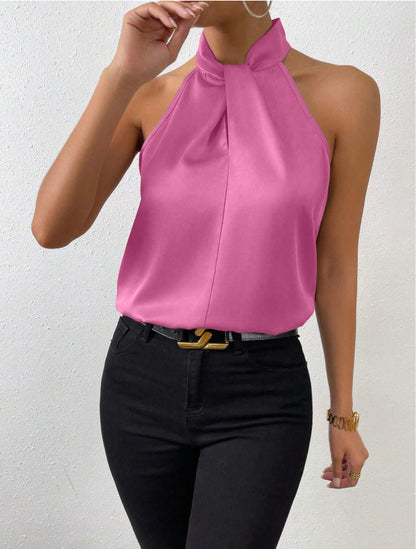 Valeria | Top Satinado con Cuello Anudado