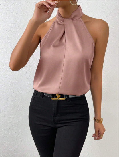 Valeria | Top Satinado con Cuello Anudado