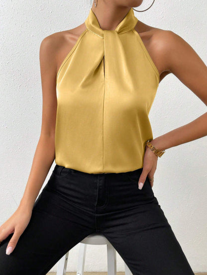 Valeria | Top Satinado con Cuello Anudado