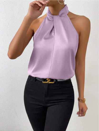 Valeria | Top Satinado con Cuello Anudado