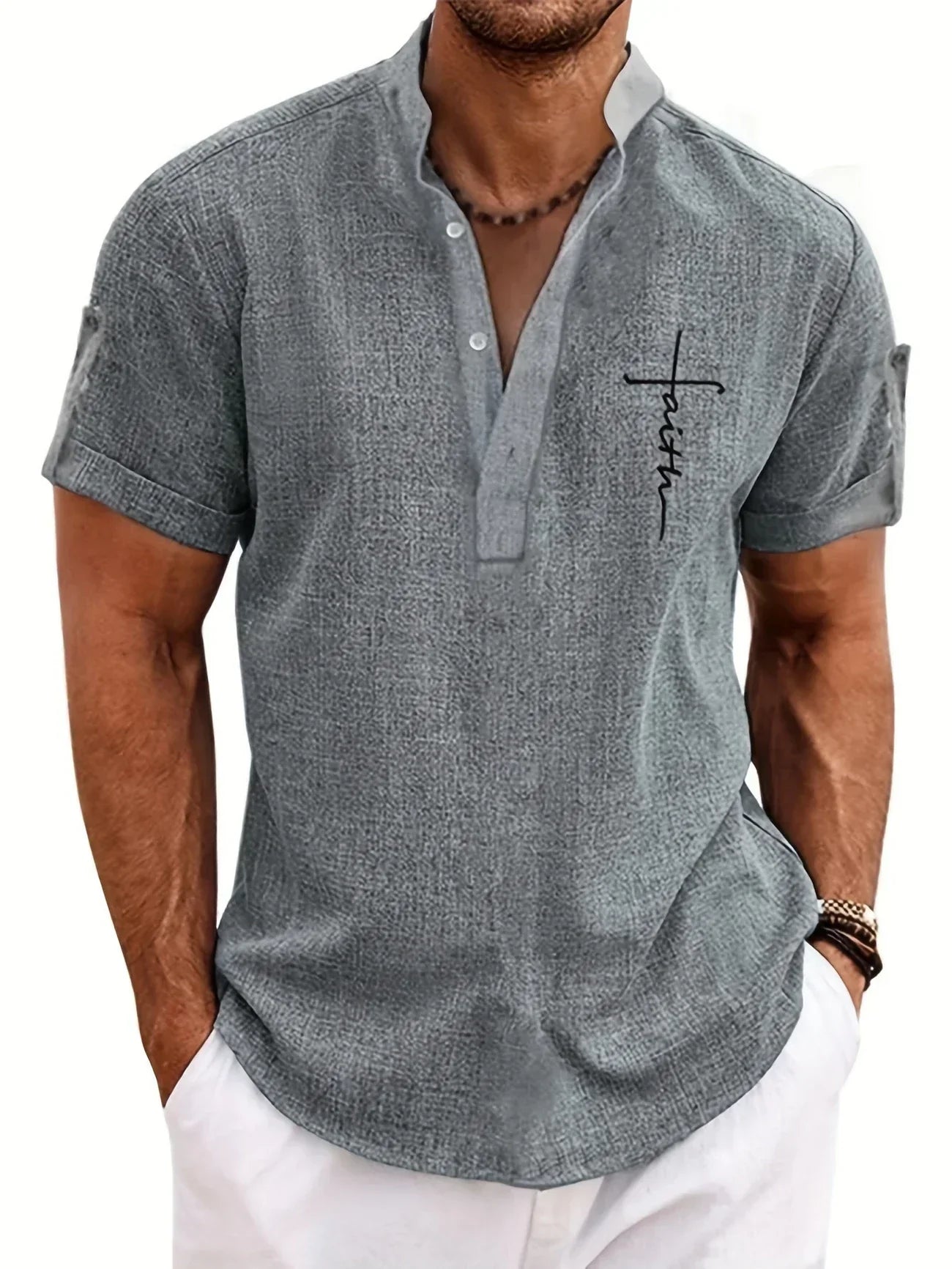 Lucas | Camisa Elegante de Manga Corta con Cuello Alto