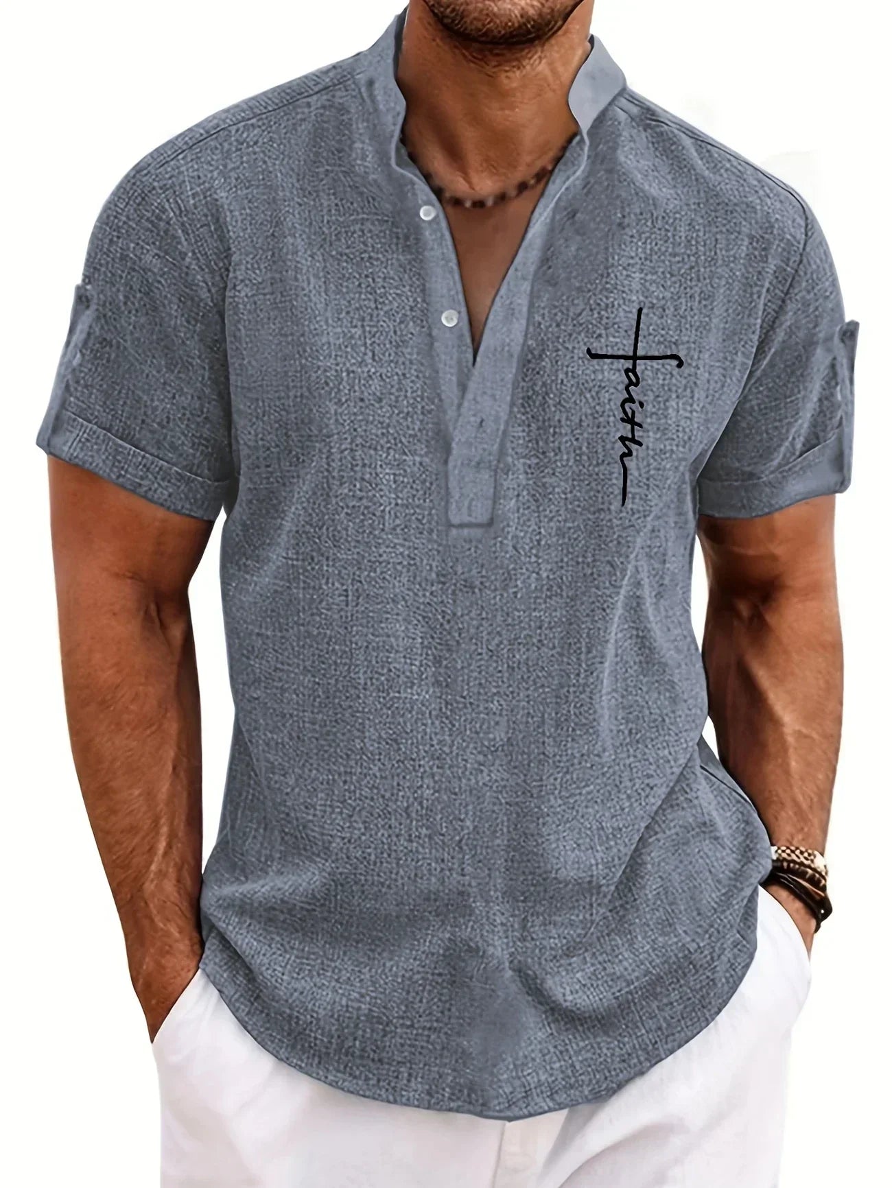 Lucas | Camisa Elegante de Manga Corta con Cuello Alto