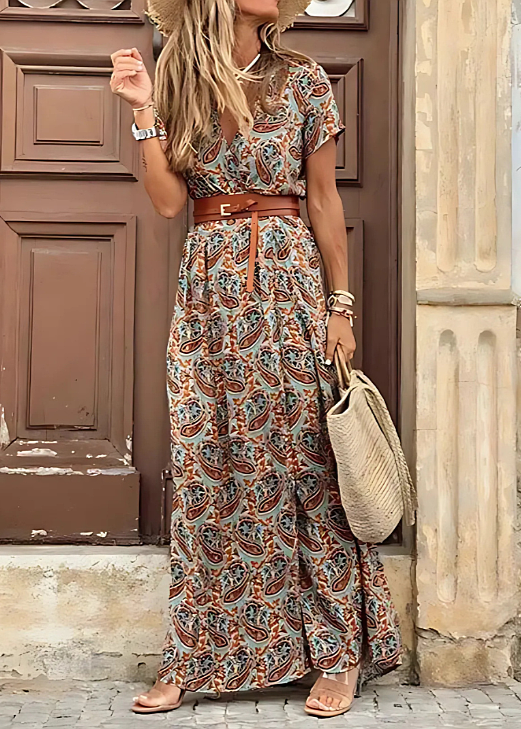 Jimena | Vestido Largo Estampado con Cinturón