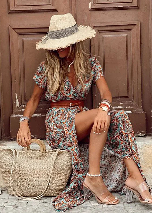 Jimena | Vestido Largo Estampado con Cinturón