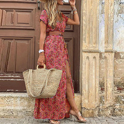 Jimena | Vestido Largo Estampado con Cinturón